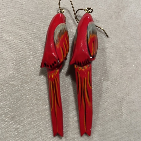 Red Parrot Hand PaintedcPierced Earrings - Picture 5 of 10